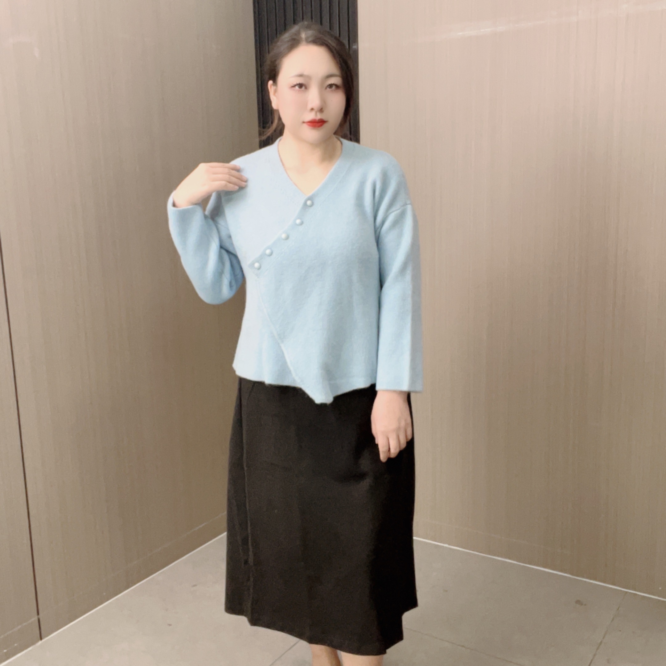 【乔姐严选0055】V领休闲风厚款秋季纯色毛针织衫针织气质打底女装