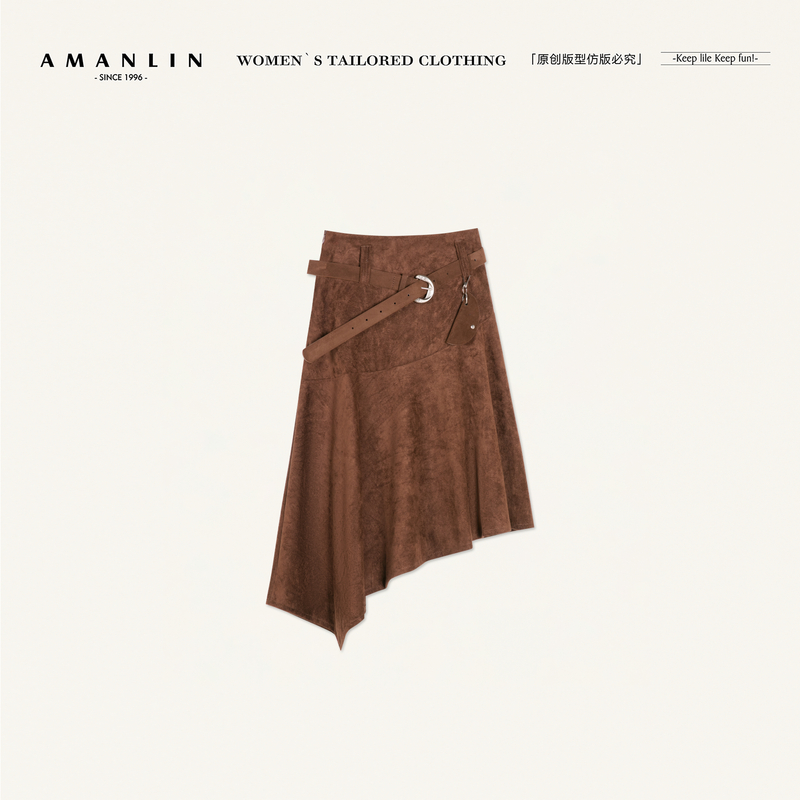 AMANLIN/阿谩琳琥珀流光式复古不规则女秋冬高腰显瘦半裙Y602196