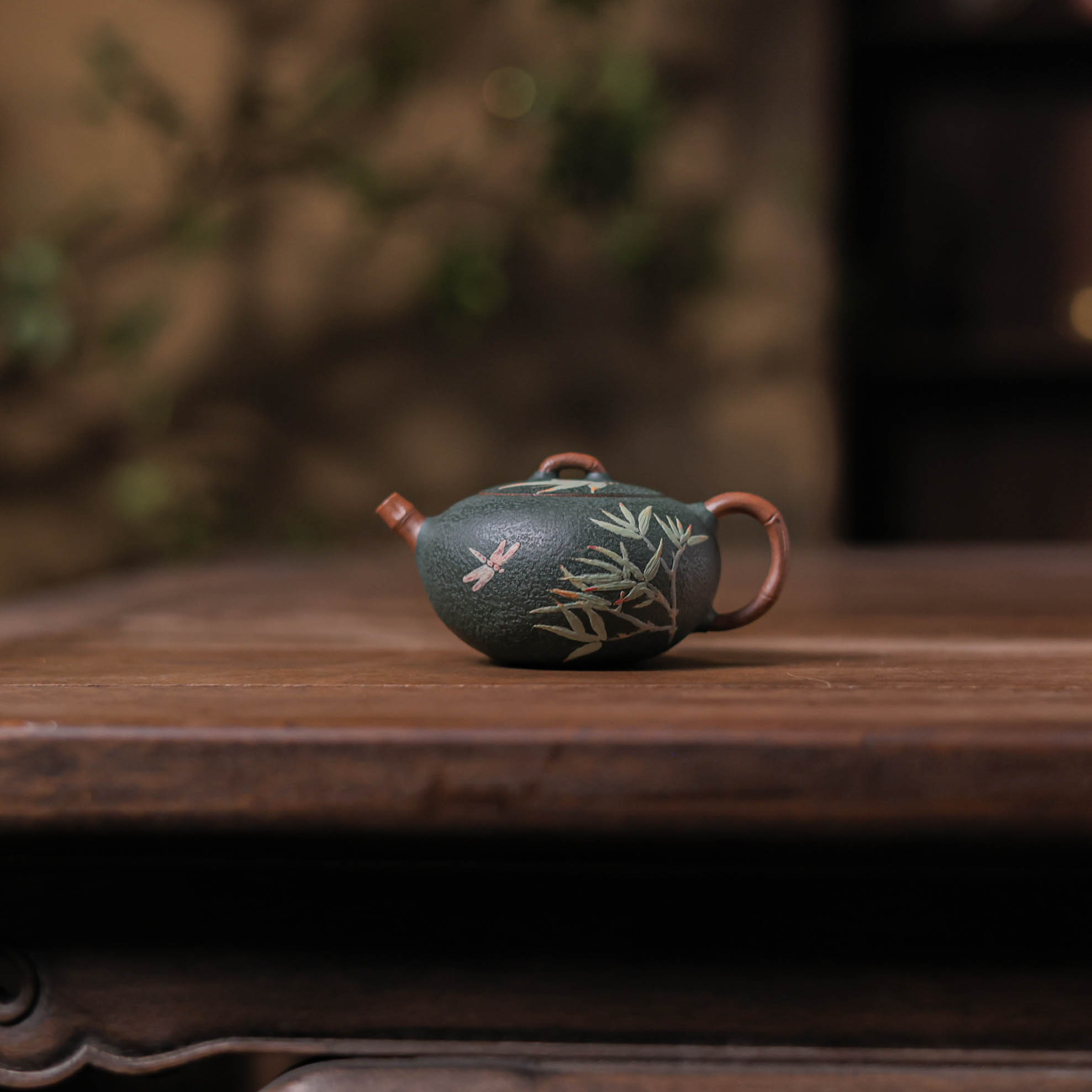 斋居 竹石-五彩段粉绿泥-120cc（窑云S0411）