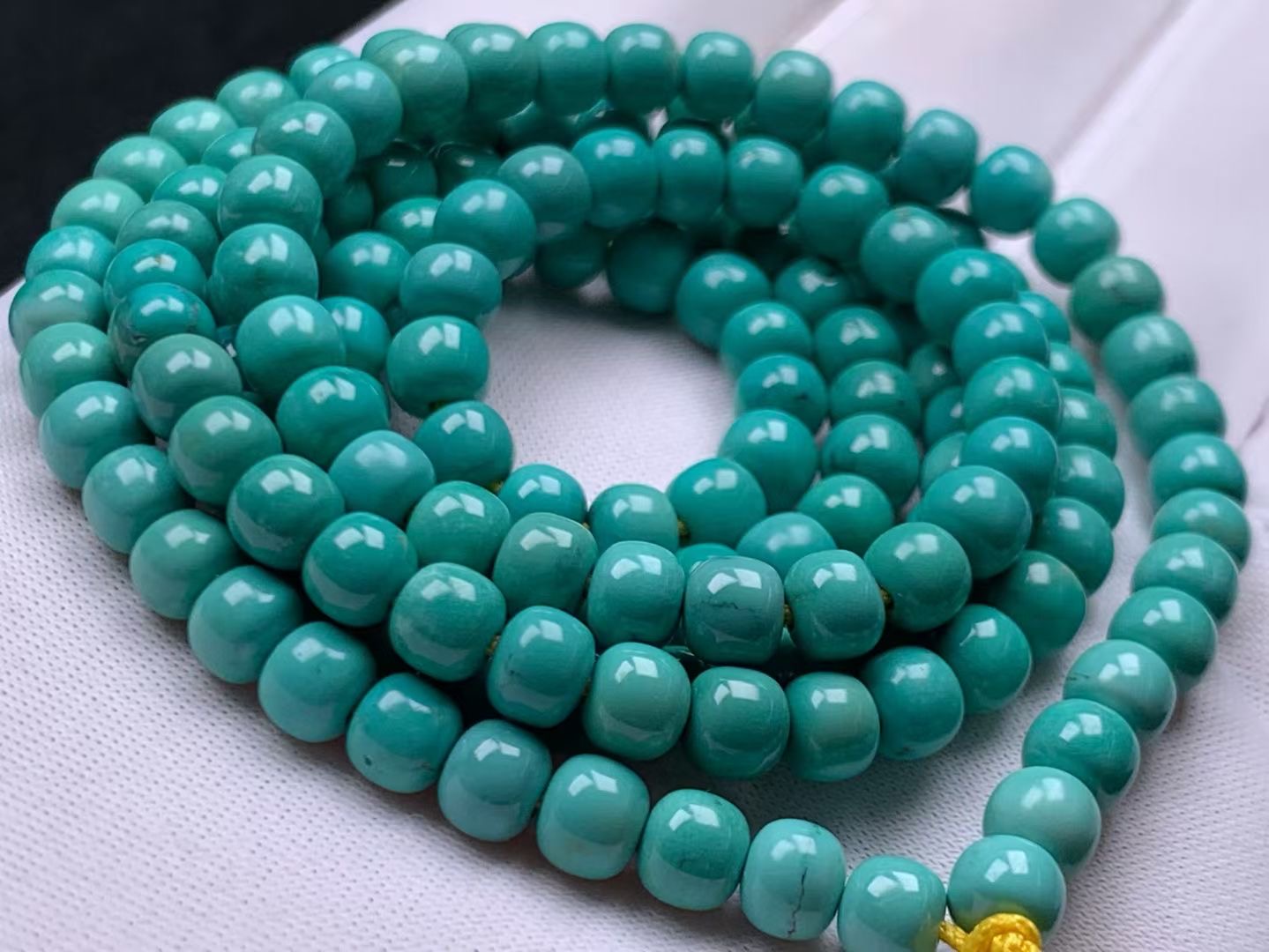 瓷釉级高瓷高绿料绿松石老型108佛珠念珠项链，两用款，直径4.5mm