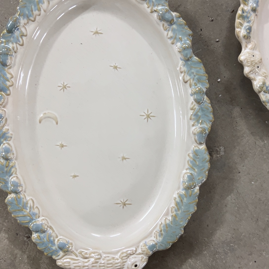 搪瓷瑕疵裂釉巴洛克鱼盘一个