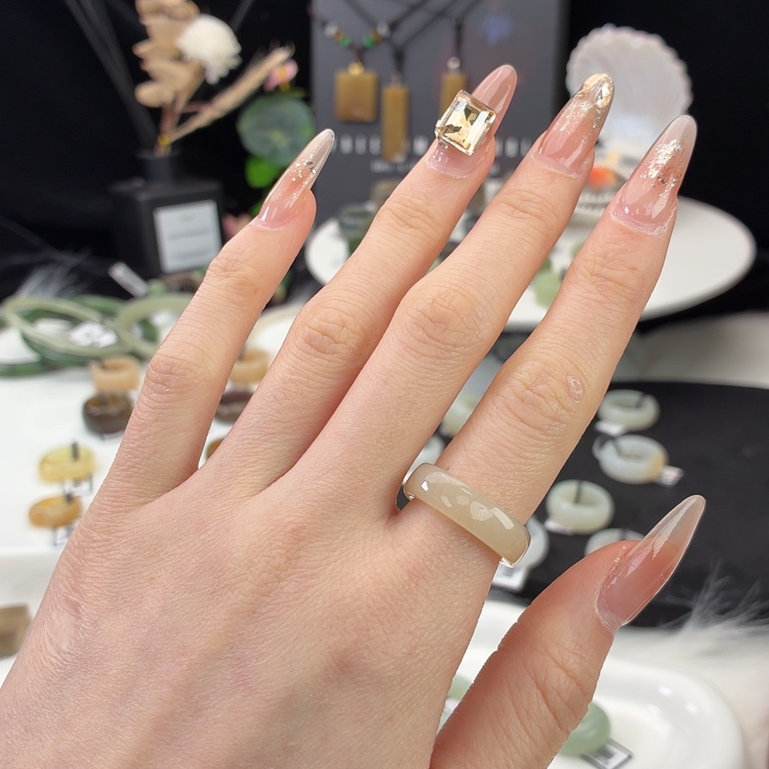 和田玉（糖玉）未镶嵌戒指j100蜂蜜水方圆16.8