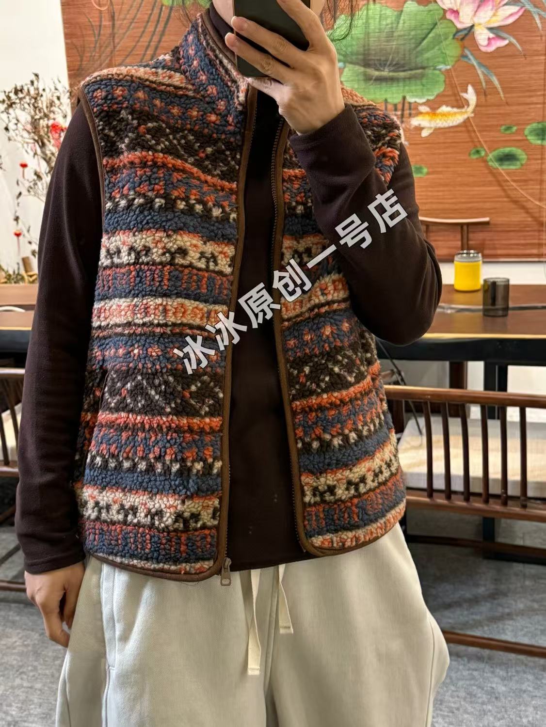 【冰冰一号店】新冬款605 10复古民族风颗粒绒花马甲休闲百搭精品