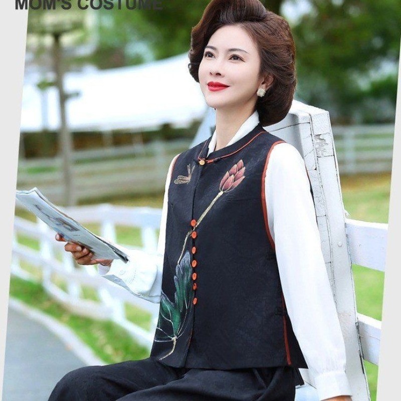 MJ-1新中式国风春装马甲妈妈装复古盘扣叠穿无袖马夹