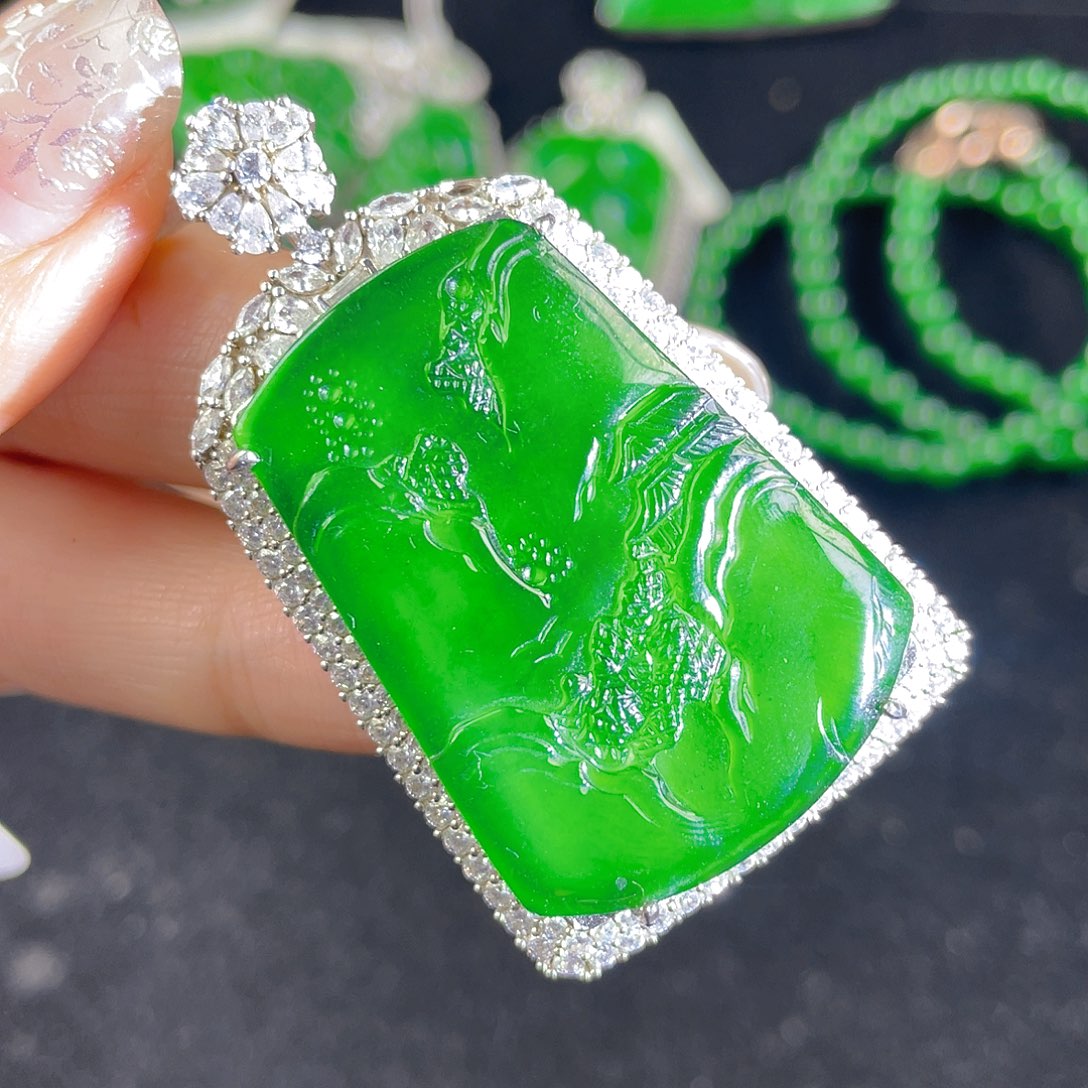 翡翠吊坠(不含链)银S925镶嵌