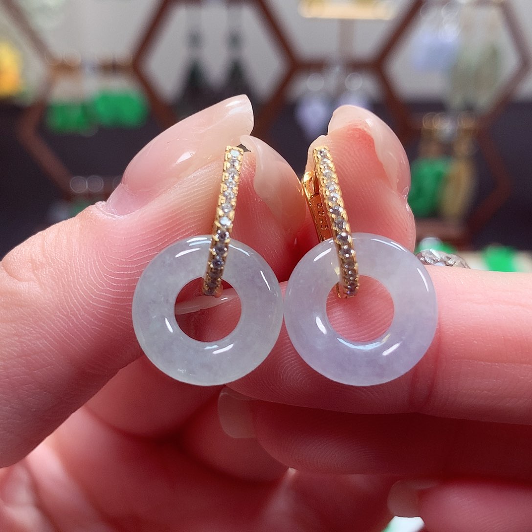 翡翠耳饰银S925镶嵌天然翡翠