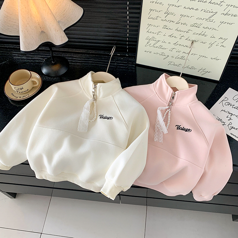 新款女童秋季童装洋气韩版立领拉链加绒卫衣保暖上衣秋冬加厚儿童