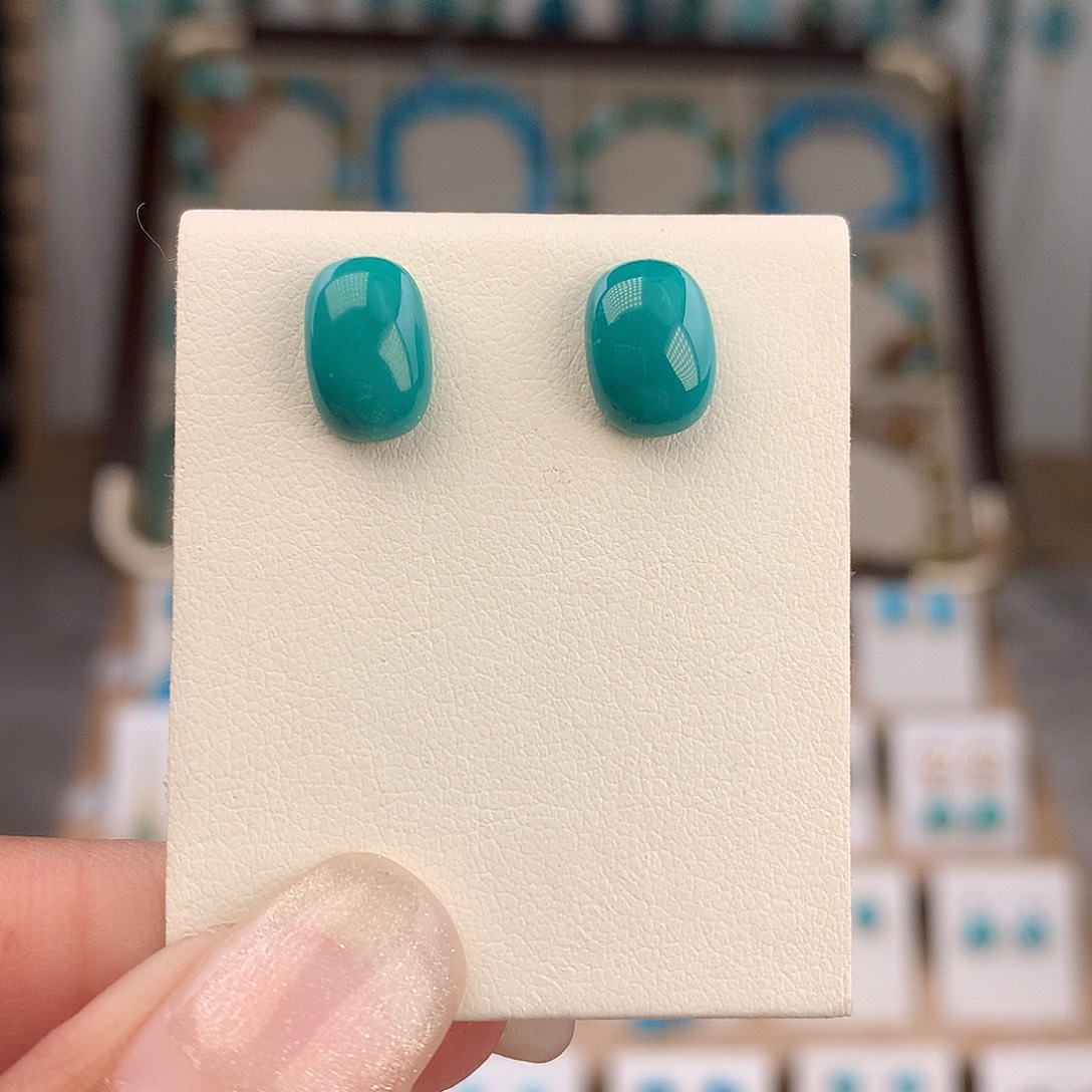 绿松石银S925镶嵌耳饰