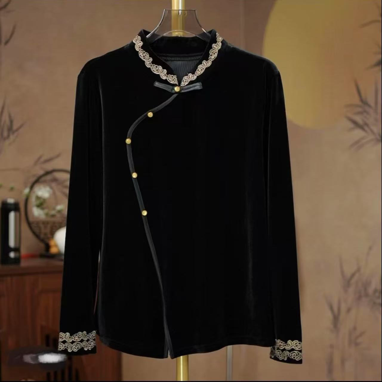 新款大码圆领显瘦国风新中式时尚百搭小衫/6626