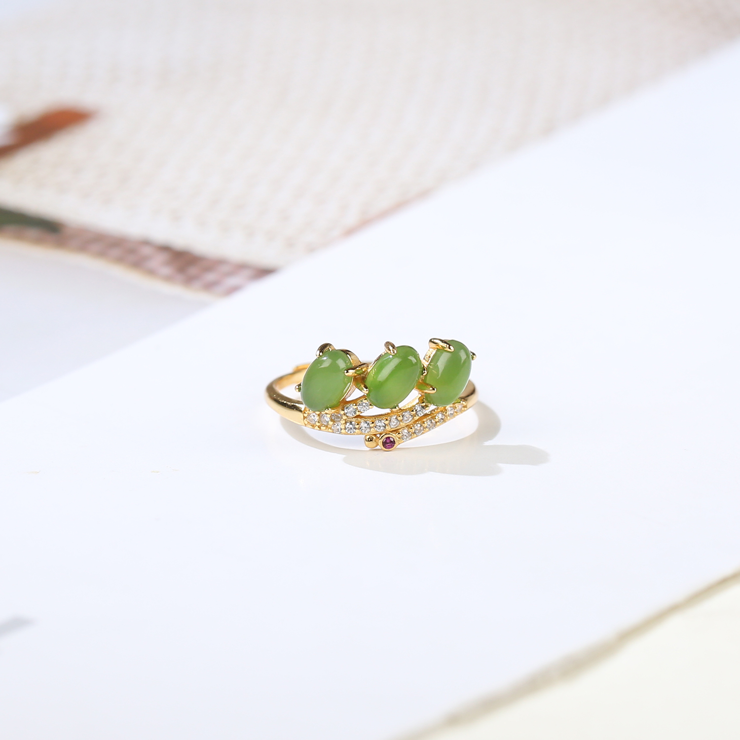 【麦子家族夏日特惠】天然和田玉S925银戒指可调节百搭礼物 EF1035