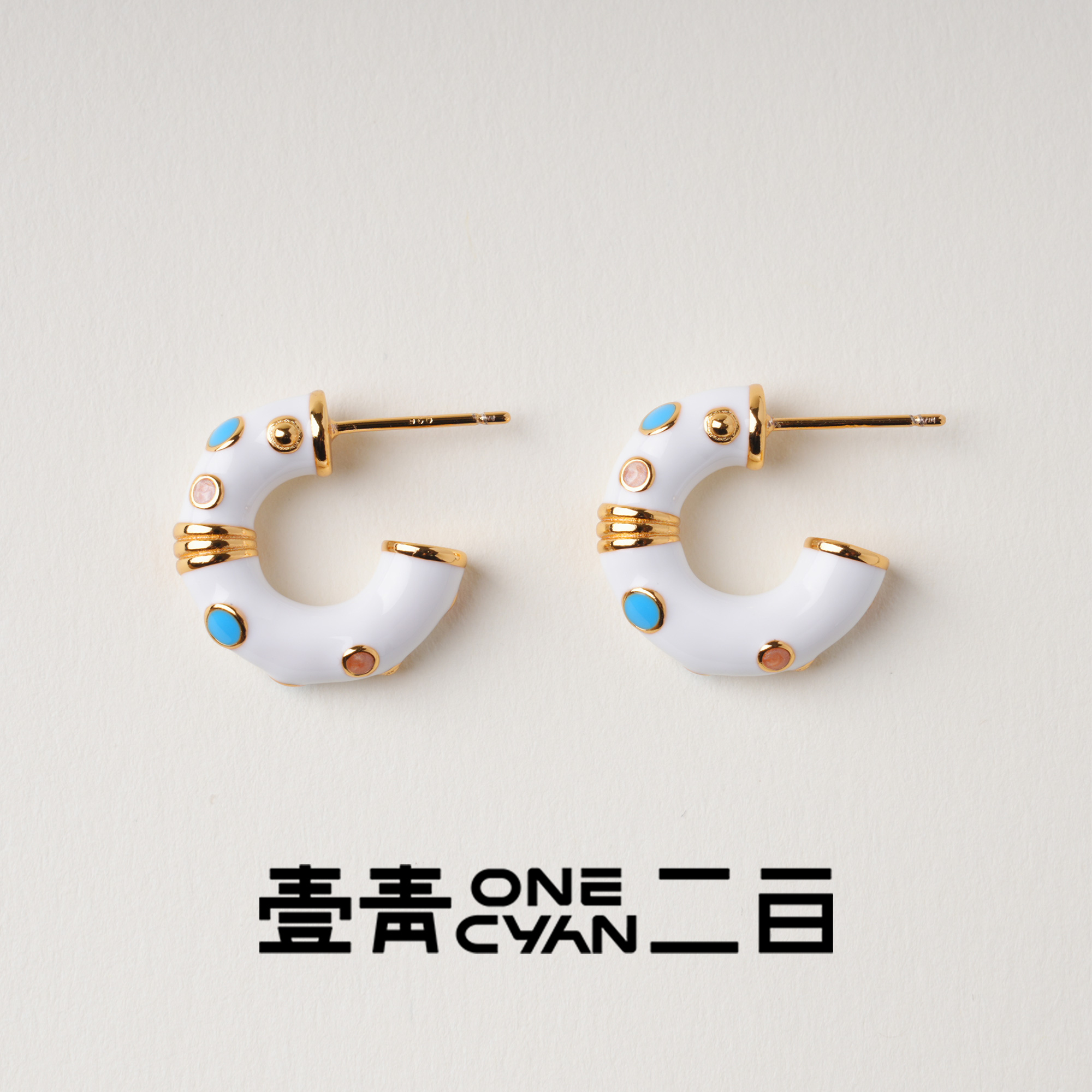 ONECYAN 铜合金珐琅耳饰 《白琥》点缀维纳斯耳环张婧仪孟子义同款