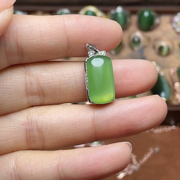 和田玉（碧玉）银S925镶嵌吊坠(赠链)