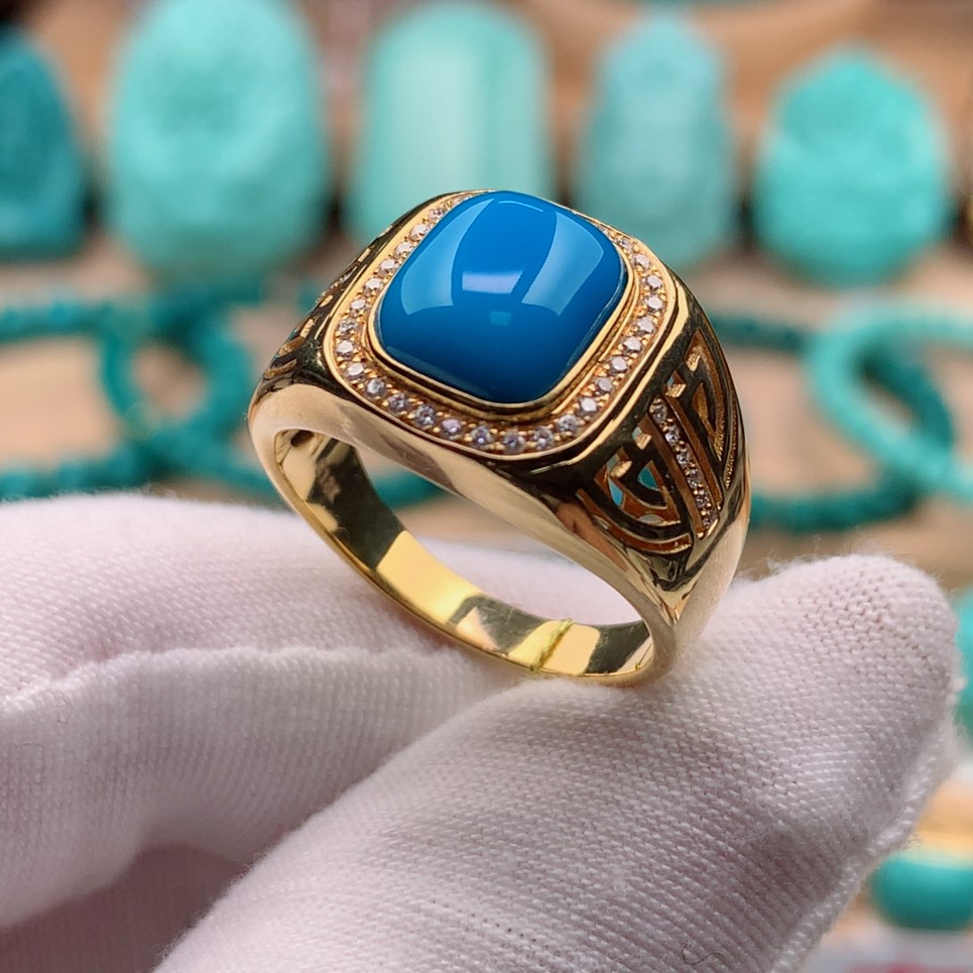 绿松石珠宝奇石18K金镶嵌