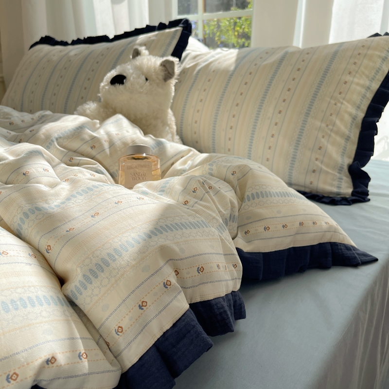 2025新款全棉韩版皱皱纱花边被套100%全棉小清新柔软床品单被套