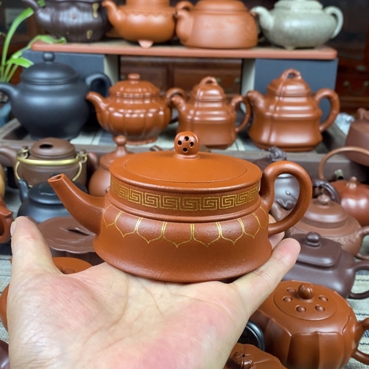 茶壶紫砂禅玉230cc原矿老红土紫砂描金丝