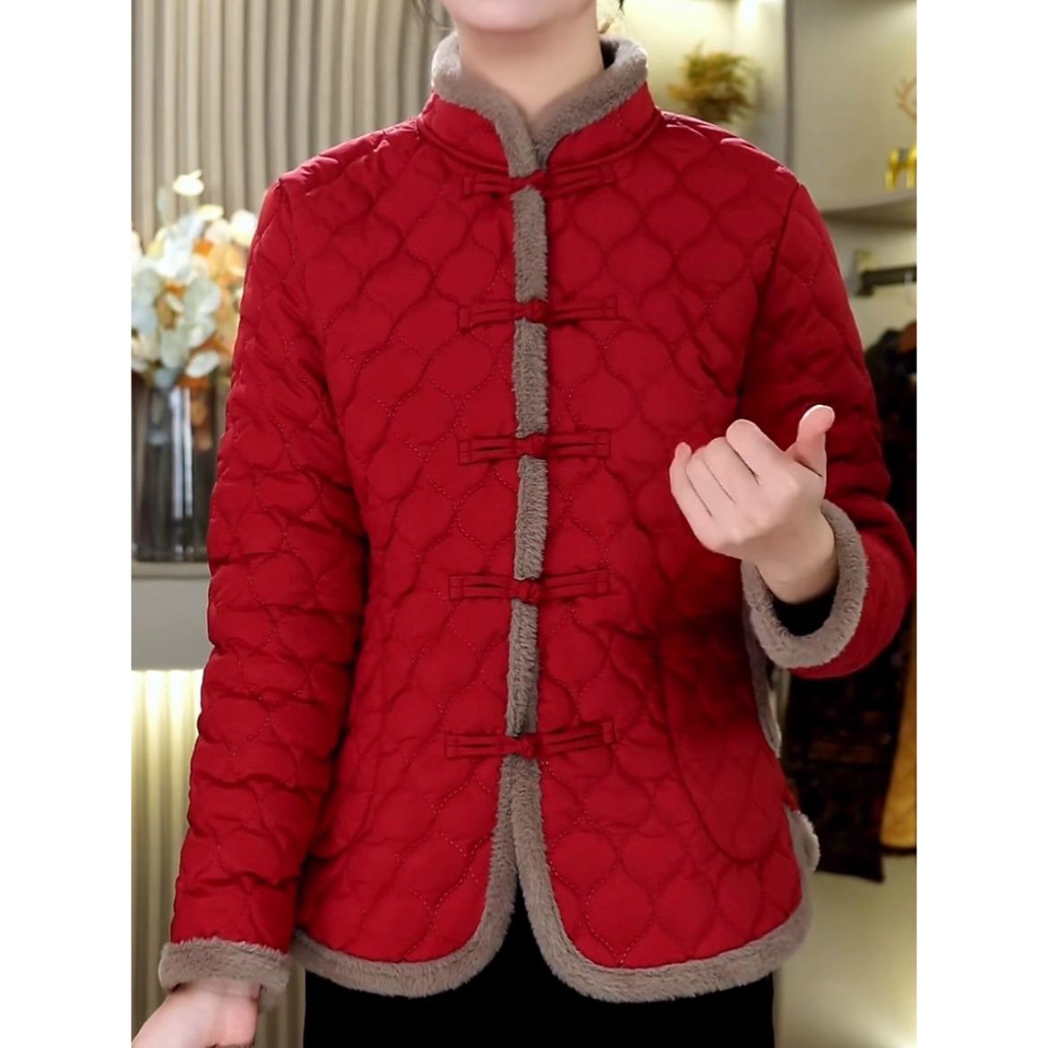 2025保暖常规宽松型棉服短款立领常规款外套中老年女装加厚冬季