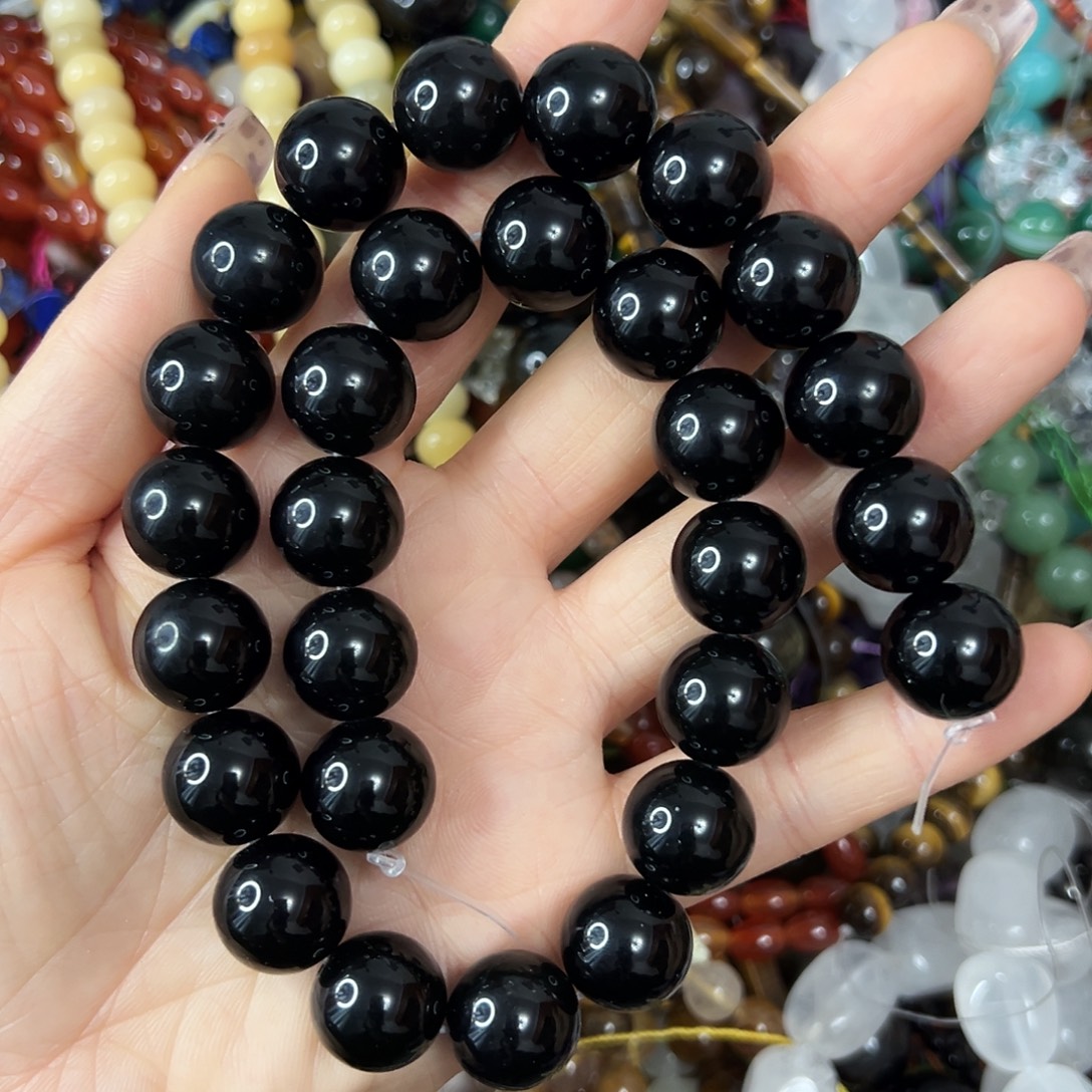 玛瑙/玉髓合金珠宝半成品，卡14黑玛瑙一条