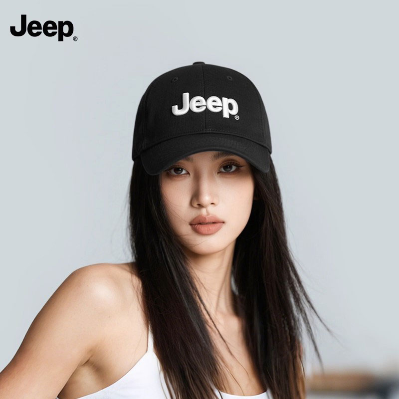 JEEP/吉普帽子黑色鸭舌帽女深顶大头围四季百搭纯棉刺绣棒球帽女