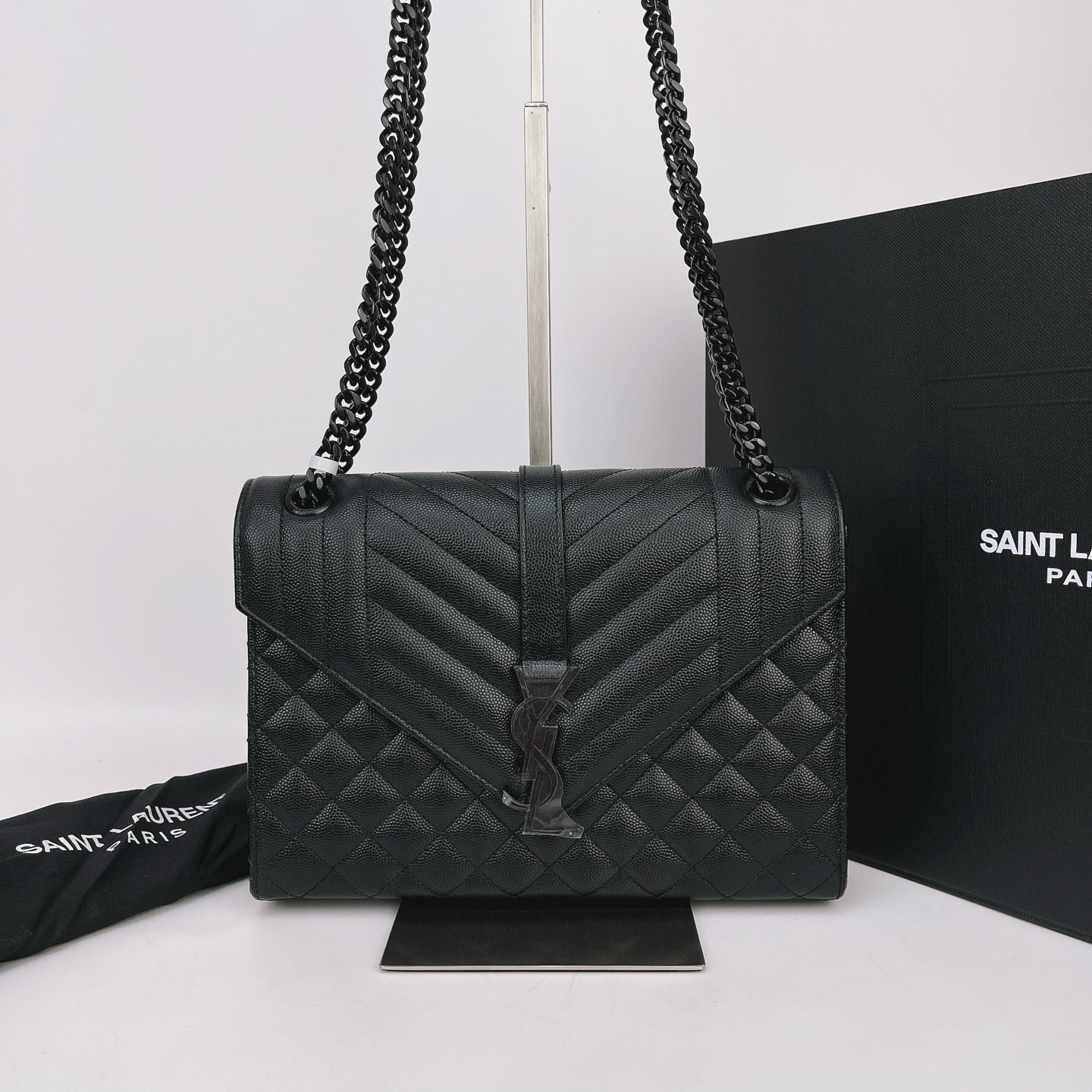 99新 YSL/圣罗兰 圣罗兰 黑色链条斜挎包底长24 E752