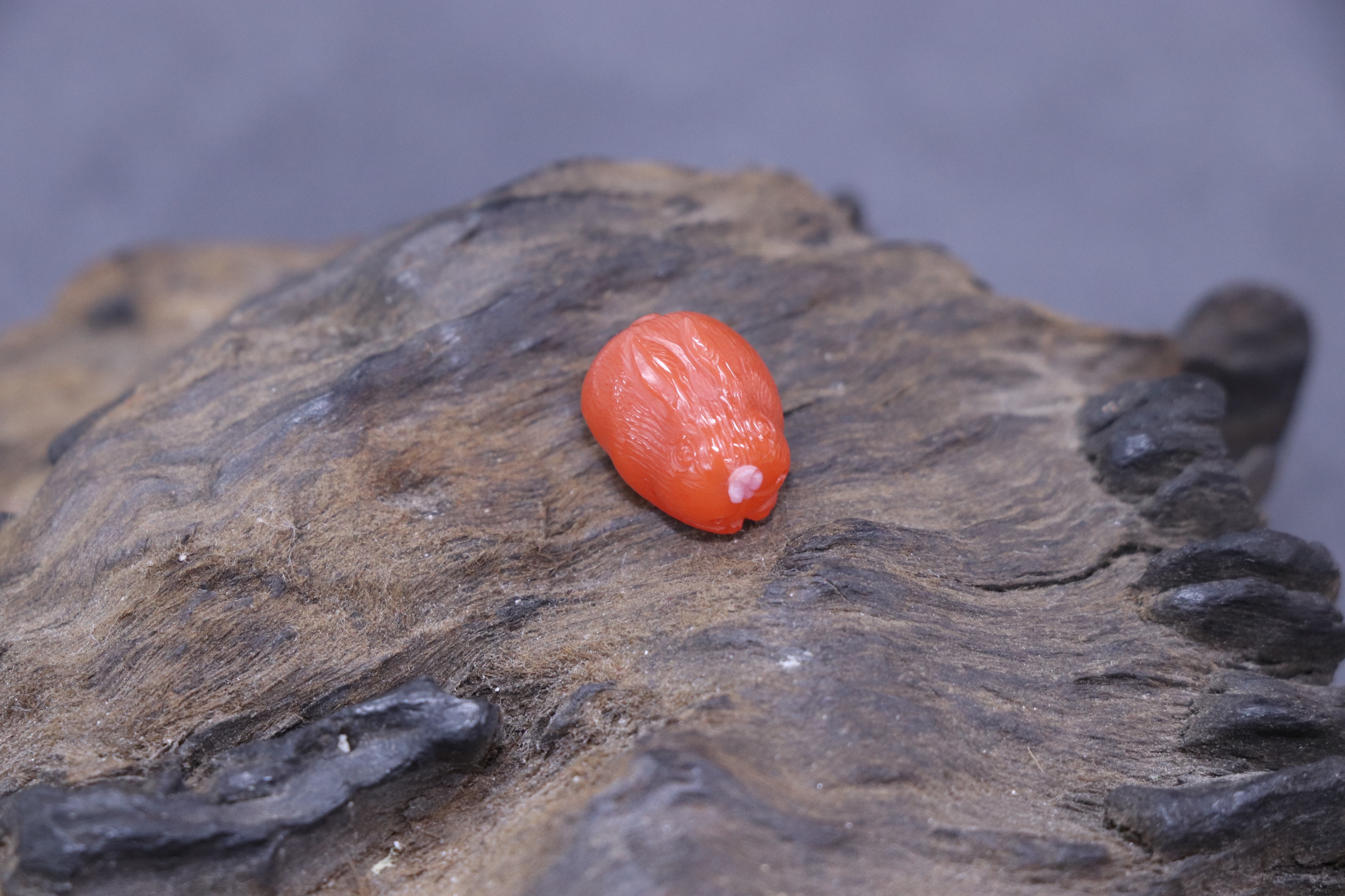 原矿无优化天然南红保山杨柳兔子配饰9号（2.31克左右）未打孔