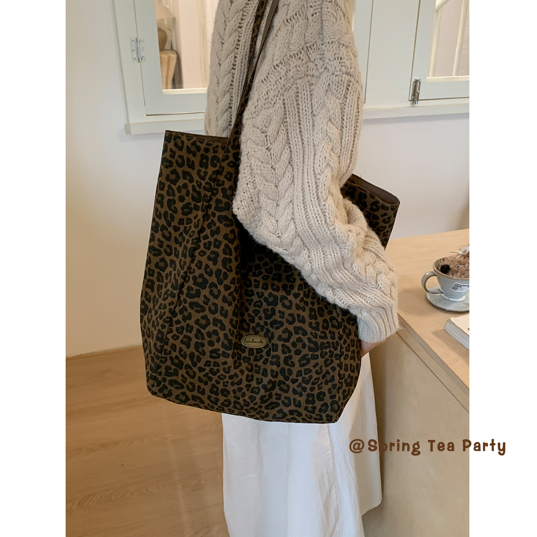 《秋冬豹纹》豹纹帆布包大容量包包韩系慵懒风单肩包