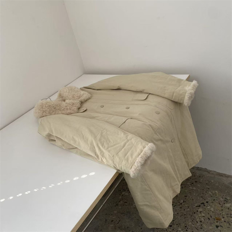 清中长款毛绒领羽绒服 no.退no.换