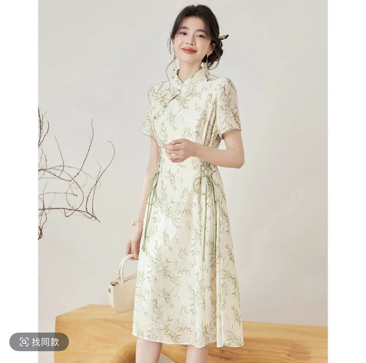 【ZYZ729】新中式国风碎花绑带显瘦短袖连衣裙夏季气质收腰裙子