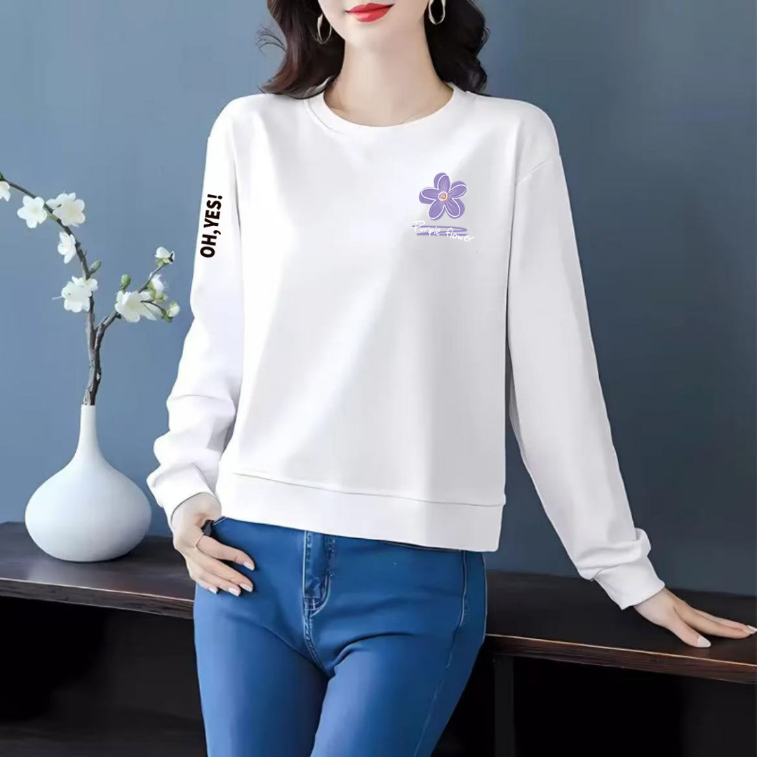 卫衣秋冬高品质印花长袖卫衣女圆领百搭简约薄款宽松时尚短款上衣