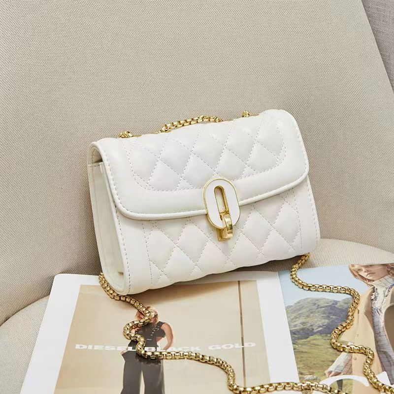 高级质感洋气百搭单肩包女士小香风菱格小包包气质简约607白