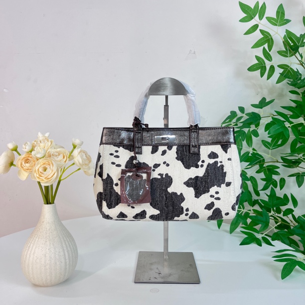 菲思秀牛津布休闲百搭奶牛豹纹双根手提单肩斜挎包