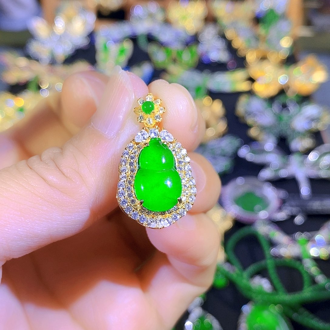 吊坠(不含链)银S925镶嵌翡翠