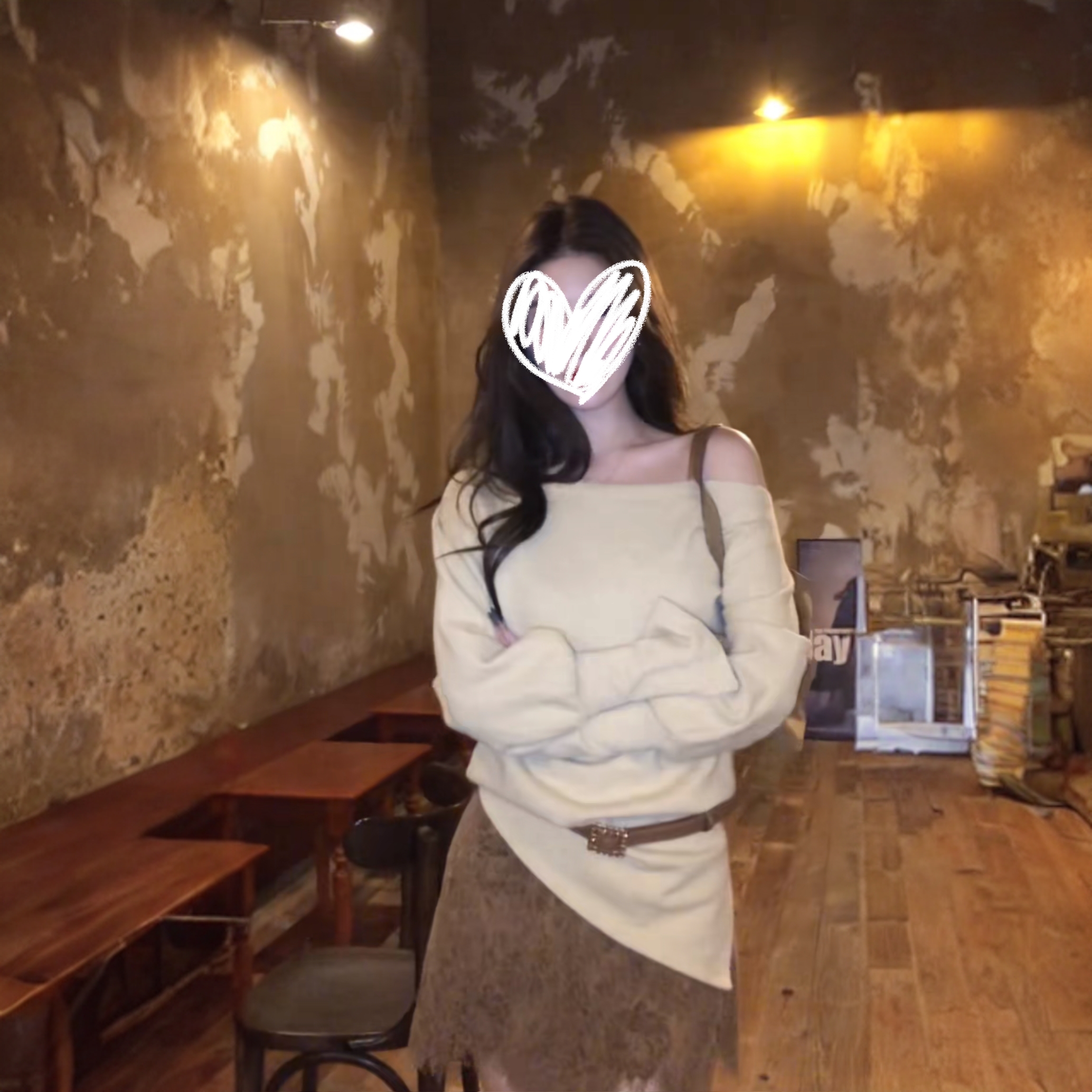 早秋温柔针织斜肩宽松显瘦上衣女长袖上衣吊带蕾丝修身连衣裙套装