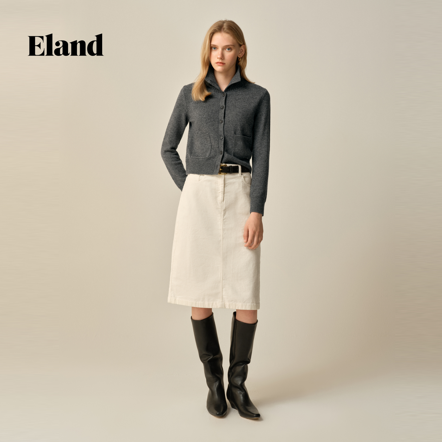 【女装优选WL】Eland衣恋针织衫女气质高领长袖短款开衫EECKF8TS05