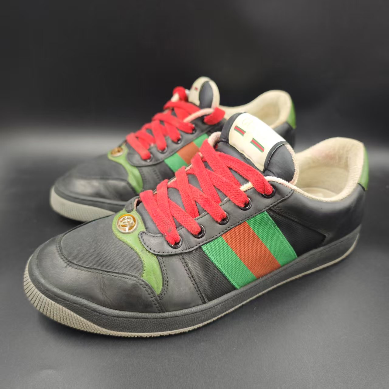 95新 GUCCI/古驰 经典时尚百搭休闲黑绿做旧脏脏鞋41欧码 los489
