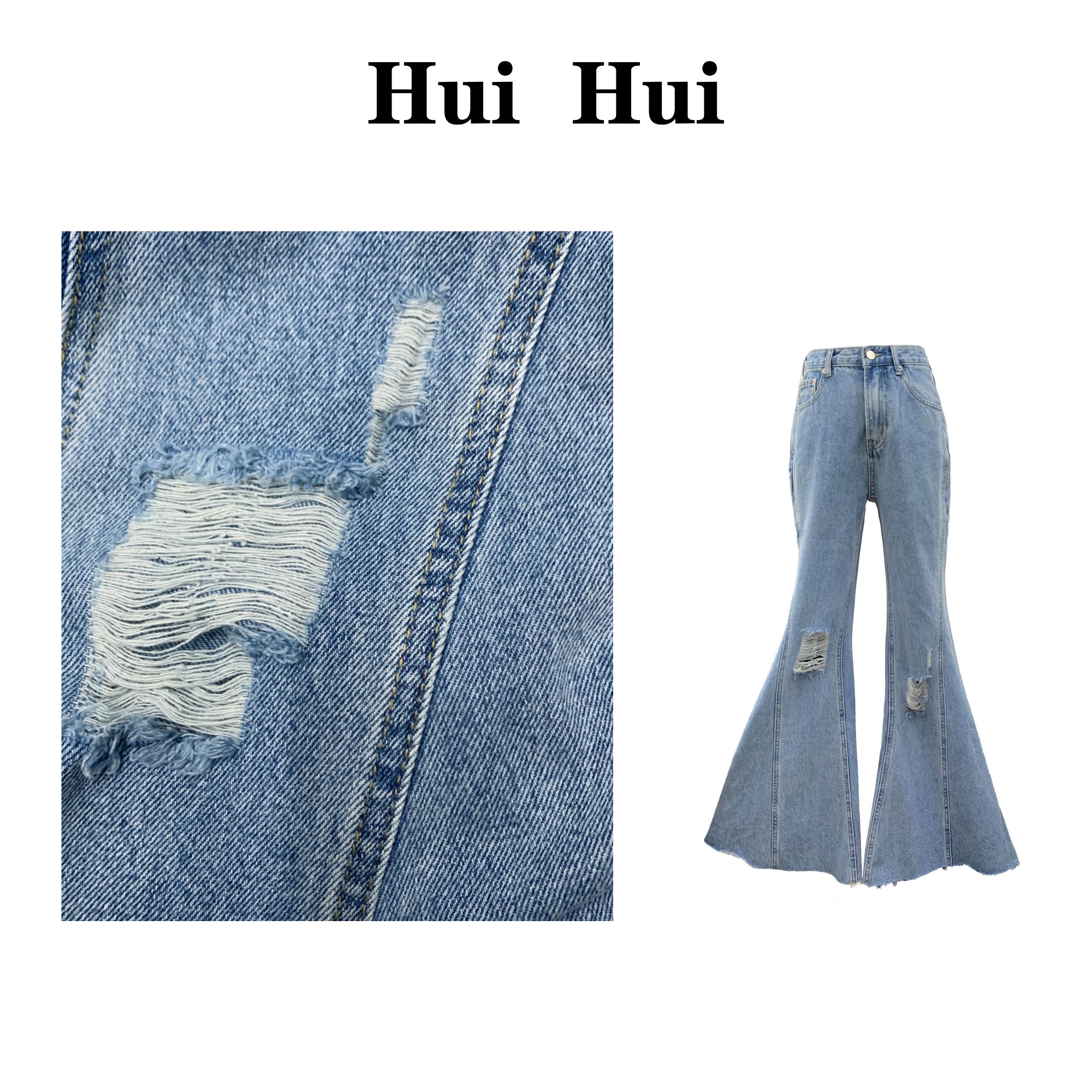 【HuiHui】设计感水洗破洞显瘦喇叭牛仔裤（A3045）