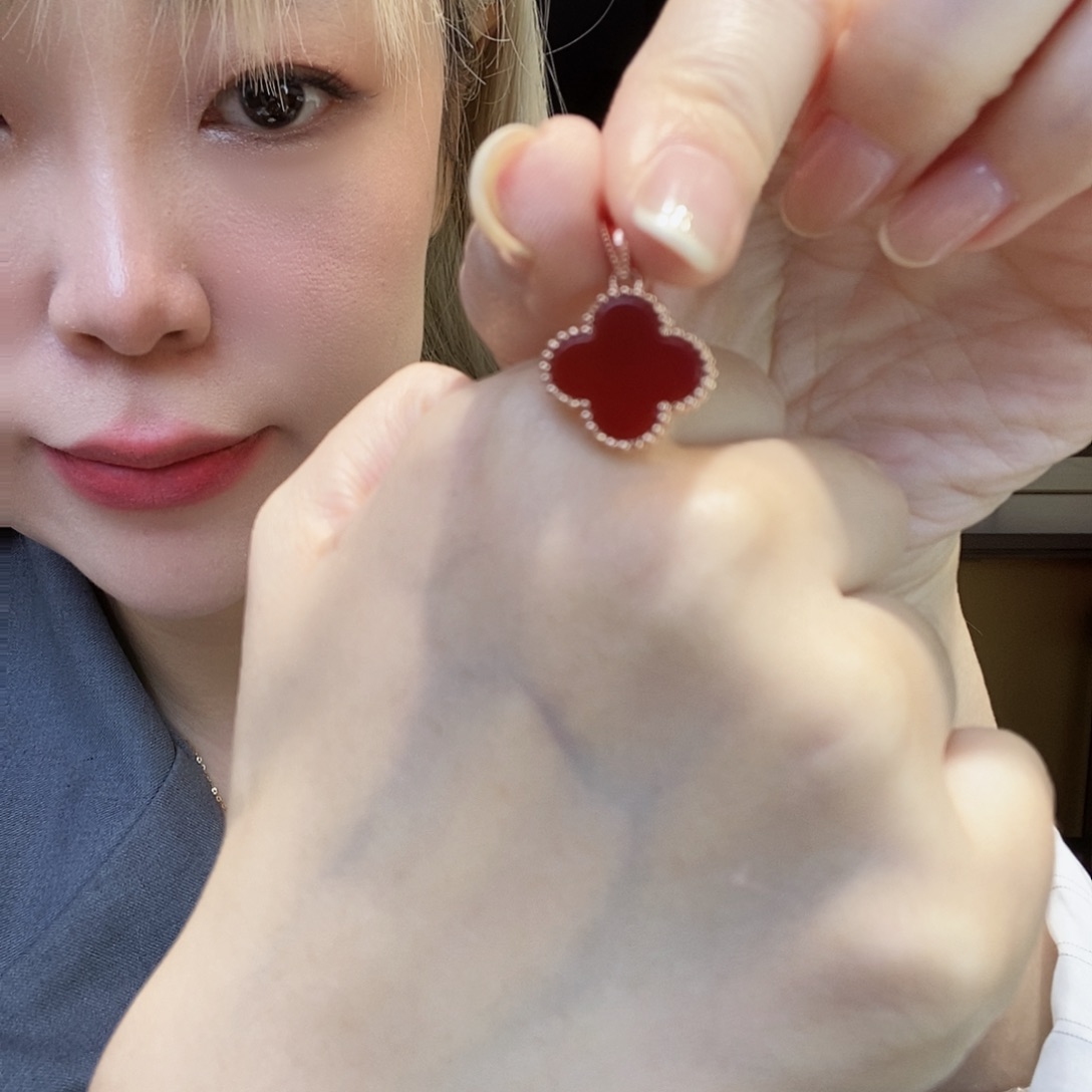 玛瑙/玉髓18K金镶嵌吊坠(不含链)15mm红k枚