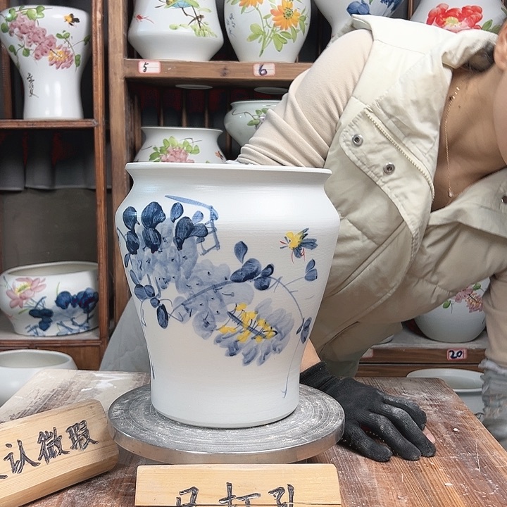 摆件小脚兰兰紫藤陶瓷陶瓷