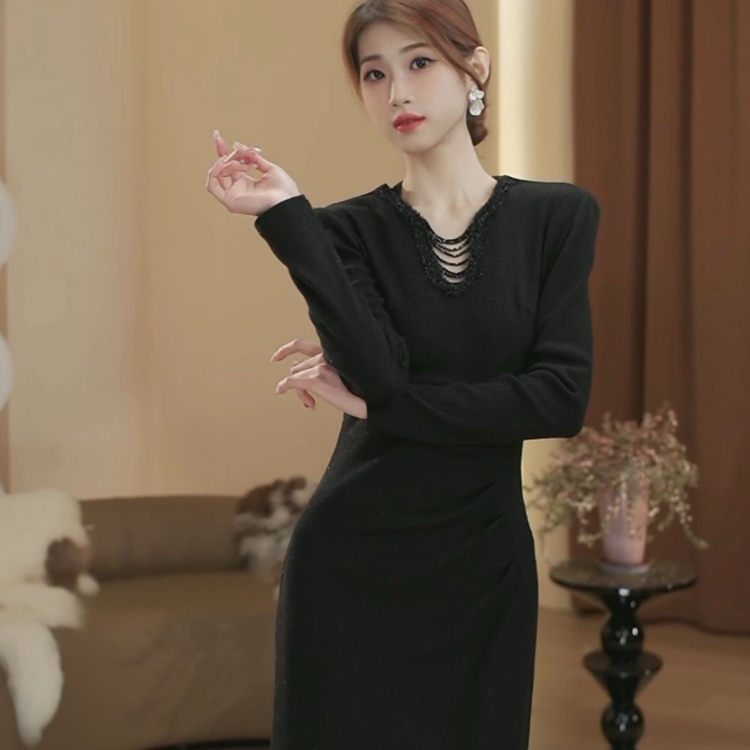 【大D饱饱】星辉夜语冬季新款高级显瘦鱼尾连衣裙-YL11162