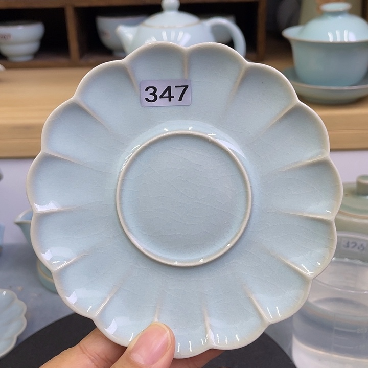 陶瓷杯子微瑕天青菊花碟