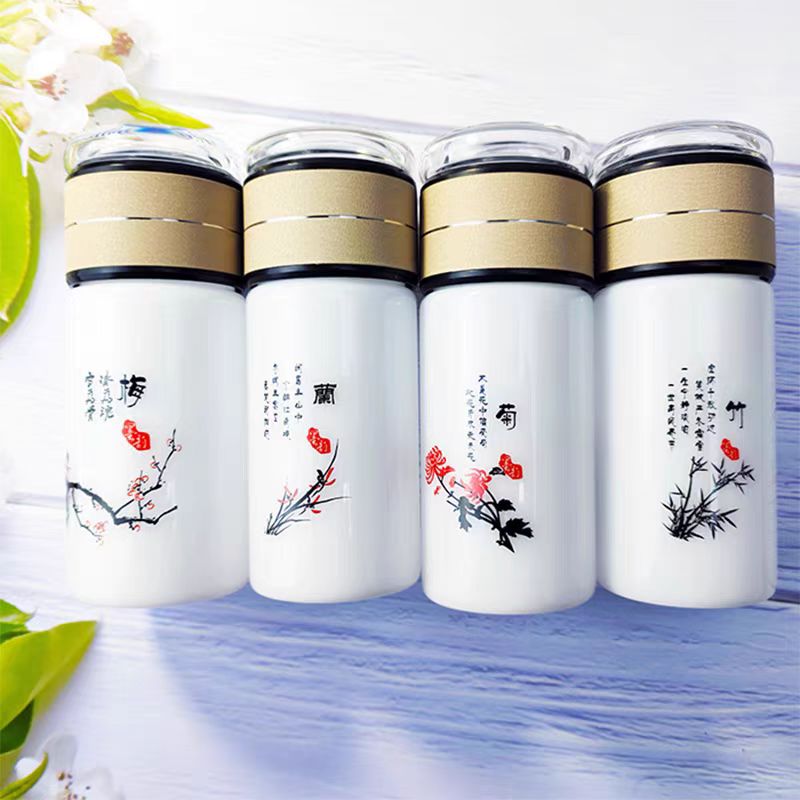 茶水分离杯泡茶杯男女士水杯随身简约花茶耐高温 不分花色随机发