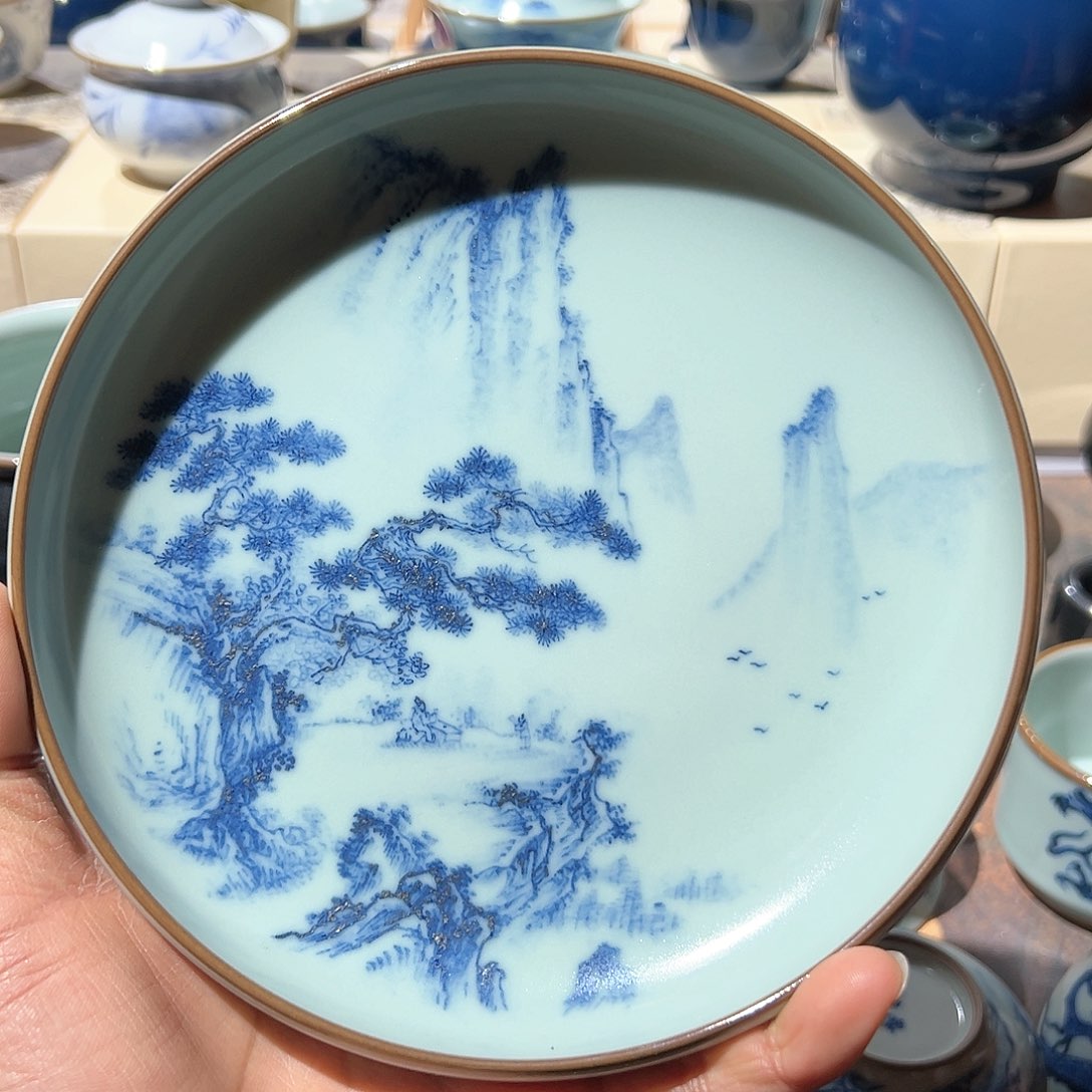 杯杯杯天青山水壶承不开片