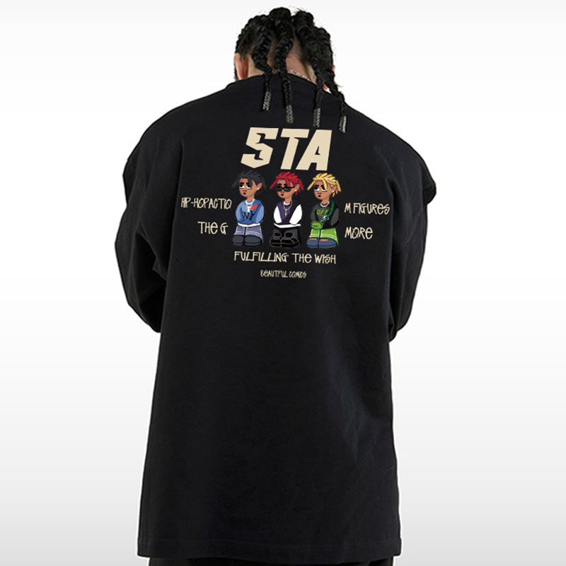 STA. SRXRMD站队公仔美式长袖T恤男秋冬宽松纯棉打底重磅情侣上衣