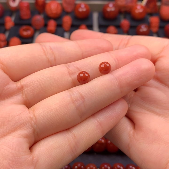 南红玛瑙未镶嵌圆珠对珠6.5MM