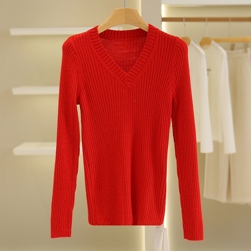 【康康成列款】纯色V领紧身打底针织衫#RDY48M012