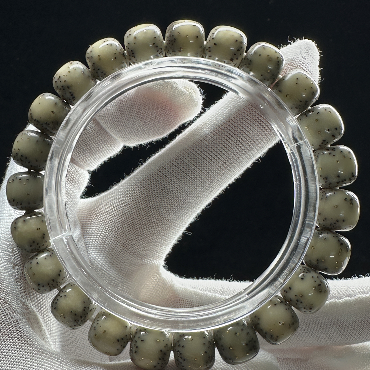 石玉料星月菩提手串灰冰通体一线天10×9mm含金星150颗