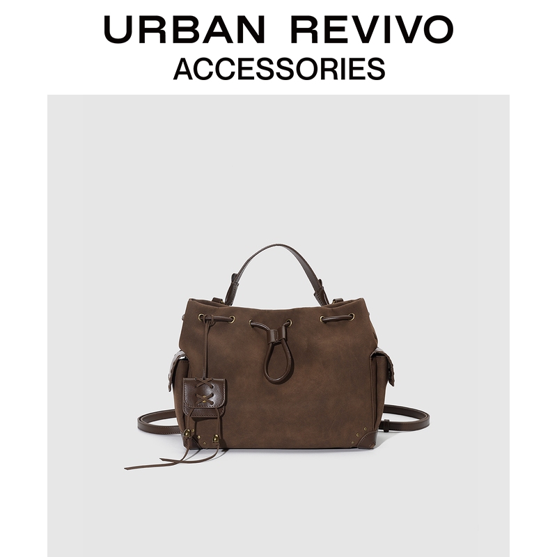 URBAN REVIVO2025秋季新款女琥珀流光抽绳单肩背包UAWB50267