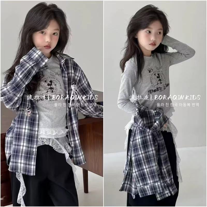 【2025秋季新款】儿童格纹秋季韩版两件套（格子外套+打底衫）U2774
