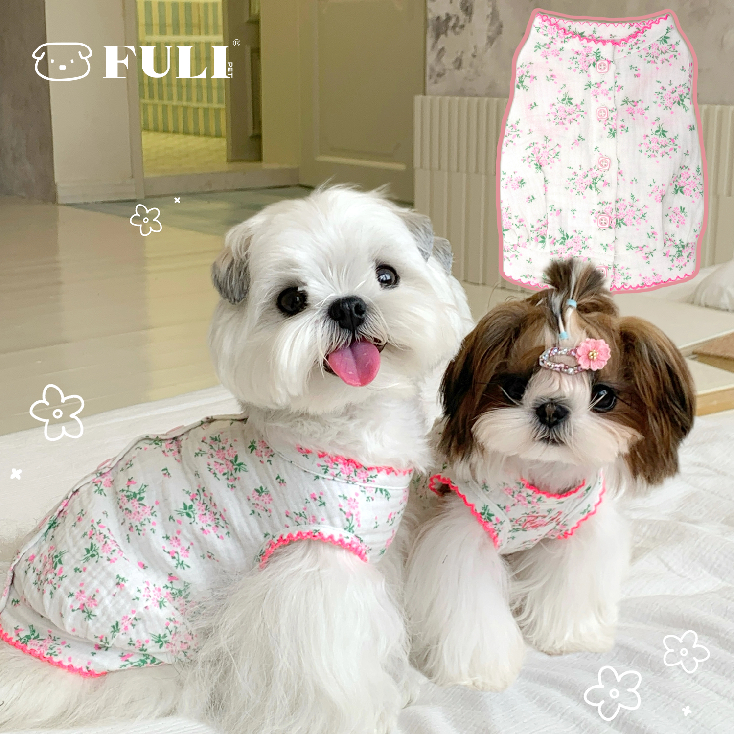 FULIPET「荧光粉棉纱小衫」小睡衣.花园系列.西施犬马尔济斯比熊
