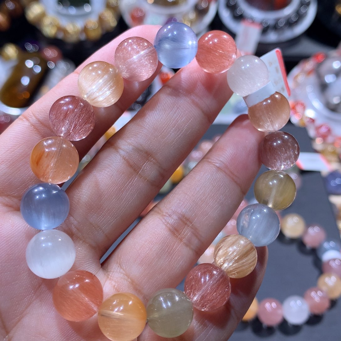 未镶嵌手链水晶彩兔毛10mm