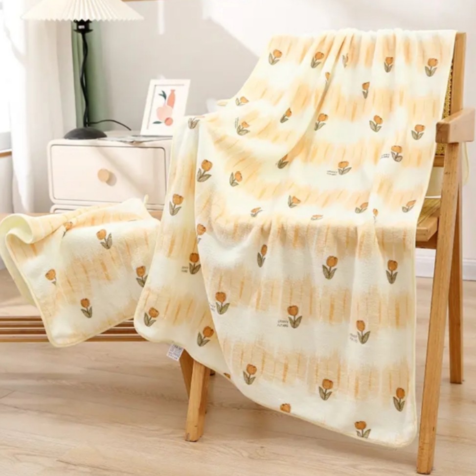 三宝爸甄选碎花浴巾两条毛巾三件套组合装